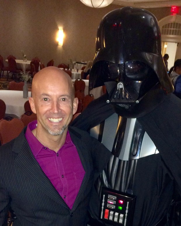 Corporate event hypnotist in New York with Darth Vader.